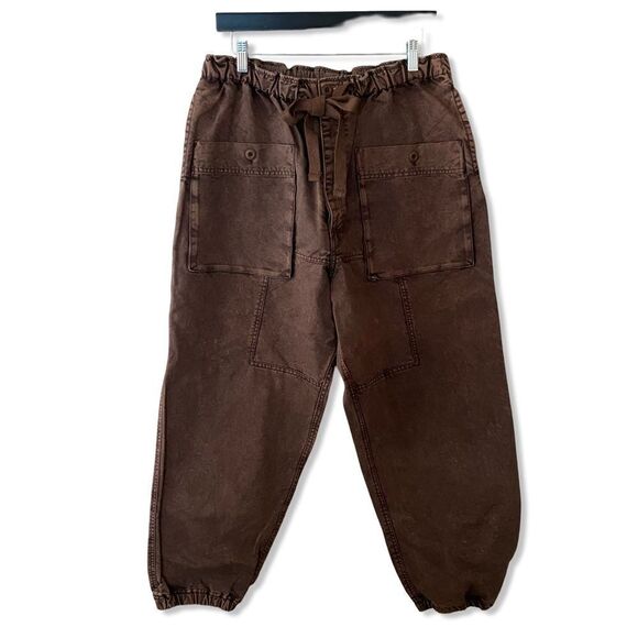 NWT Free People River Stone pants cargo baggy loose fit cotton brown Sz M - Picture 6 of 11